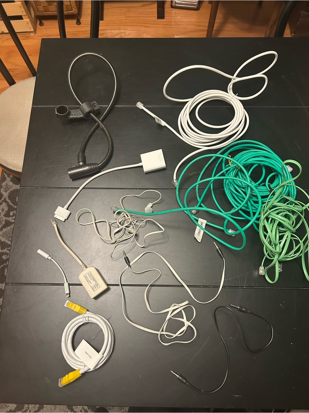 Assorted Green and White Cell Phone Accessory Cables and Adapters and more